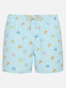 Light blue striped Lighting Micro swim shorts with all-over crab print