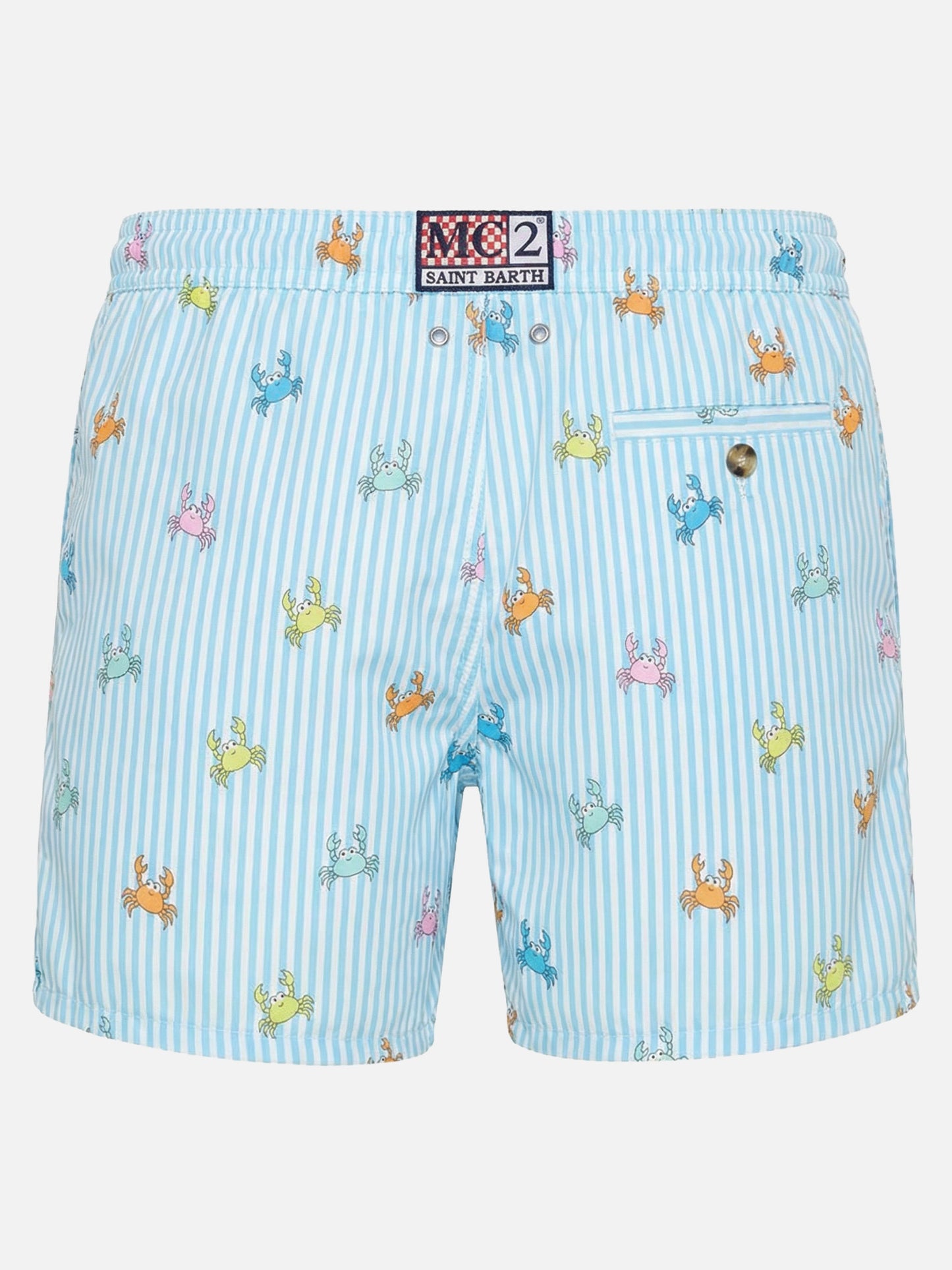 Light blue striped Lighting Micro swim shorts with all-over crab print