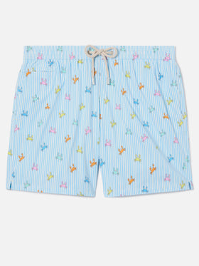 Light blue striped Lighting Micro swim shorts with all-over crab print