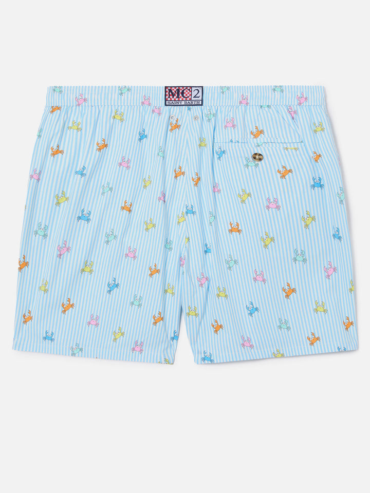 Light blue striped Lighting Micro swim shorts with all-over crab print