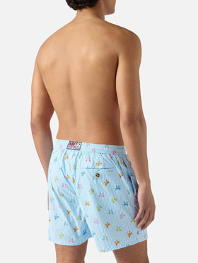 Light blue striped Lighting Micro swim shorts with all-over crab print