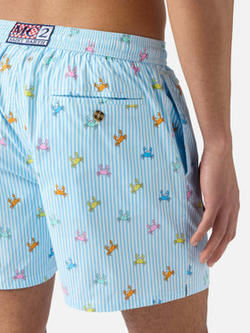 Light blue striped Lighting Micro swim shorts with all-over crab print