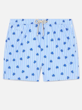 Blue striped Lighting Micro swim shorts with all-over octopus print