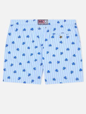 Blue striped Lighting Micro swim shorts with all-over octopus print