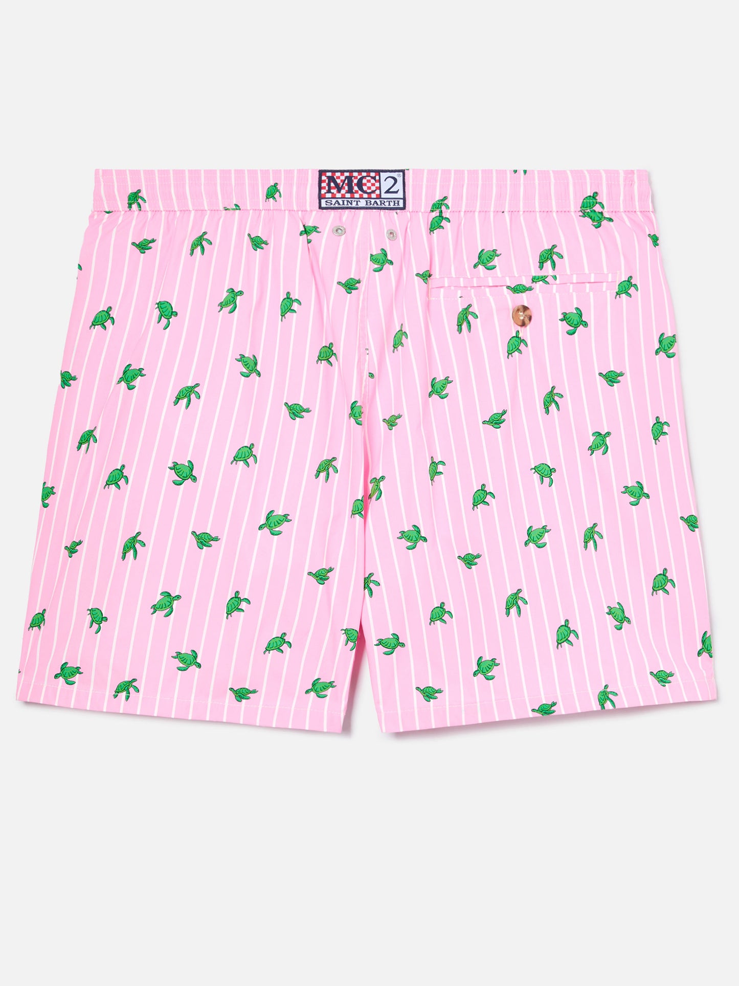 Pink striped Lighting Micro swim shorts with all-over turtle print