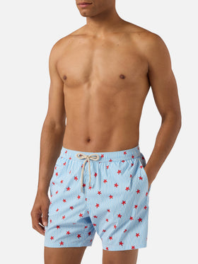 Light blue Lighting Micro Stretch swim shorts with Starfish Stripes all-over print