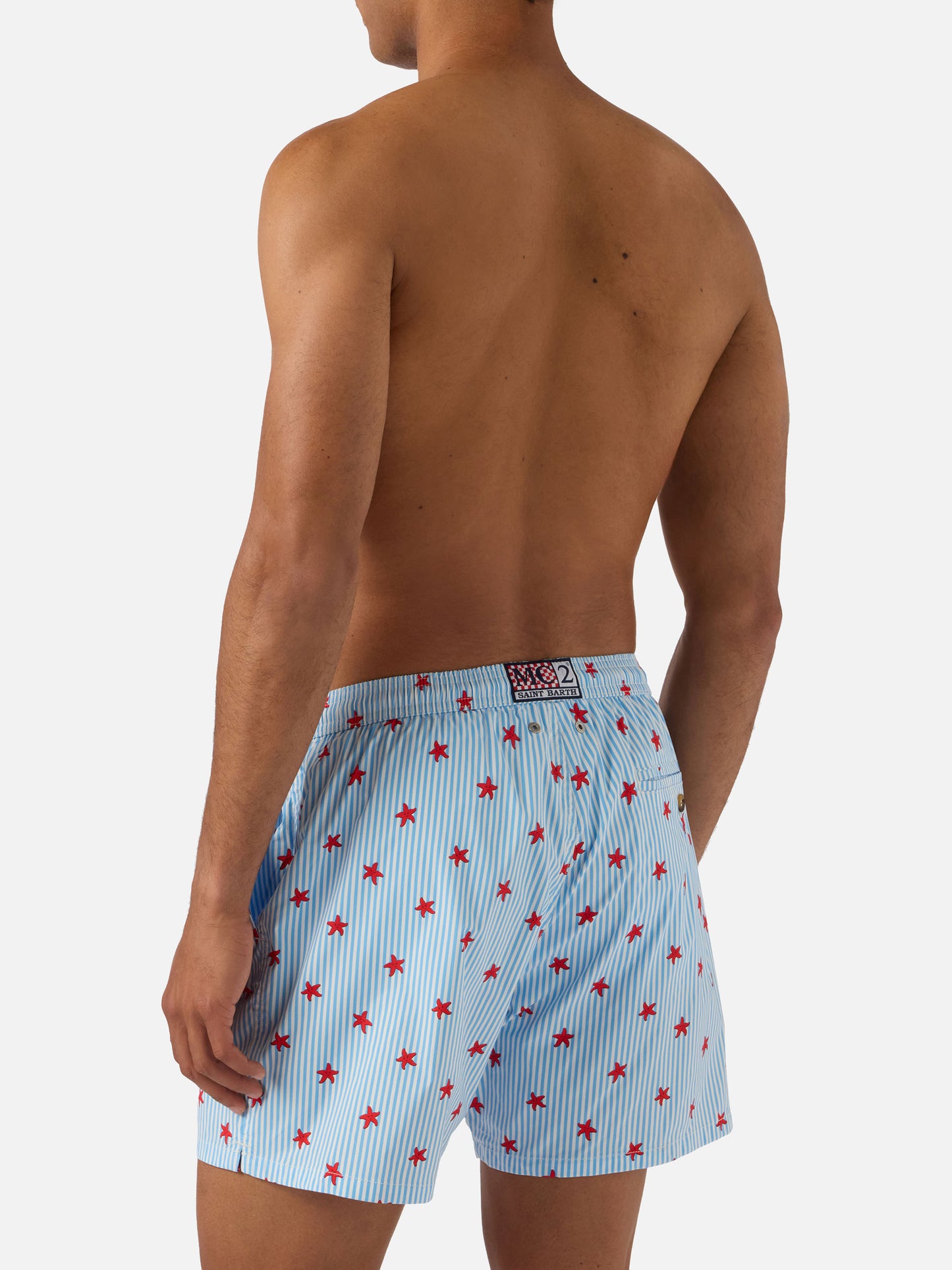 Light blue Lighting Micro Stretch swim shorts with Starfish Stripes all-over print