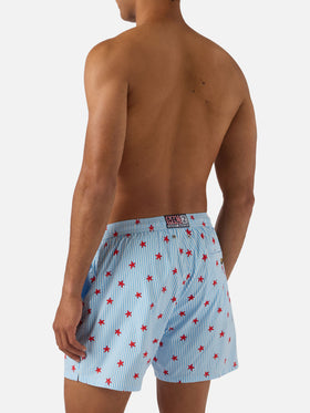 Light blue Lighting Micro Stretch swim shorts with Starfish Stripes all-over print