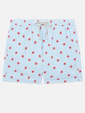Bañador corto Light blue Lighting Micro Stretch con estampado integral Starfish Stripes 
