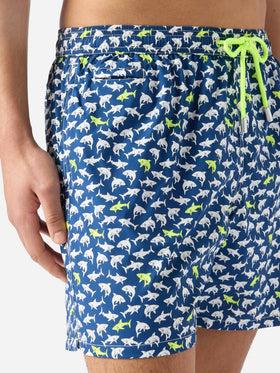 Navy blue Lighting Micro swim shorts with all-over shark print