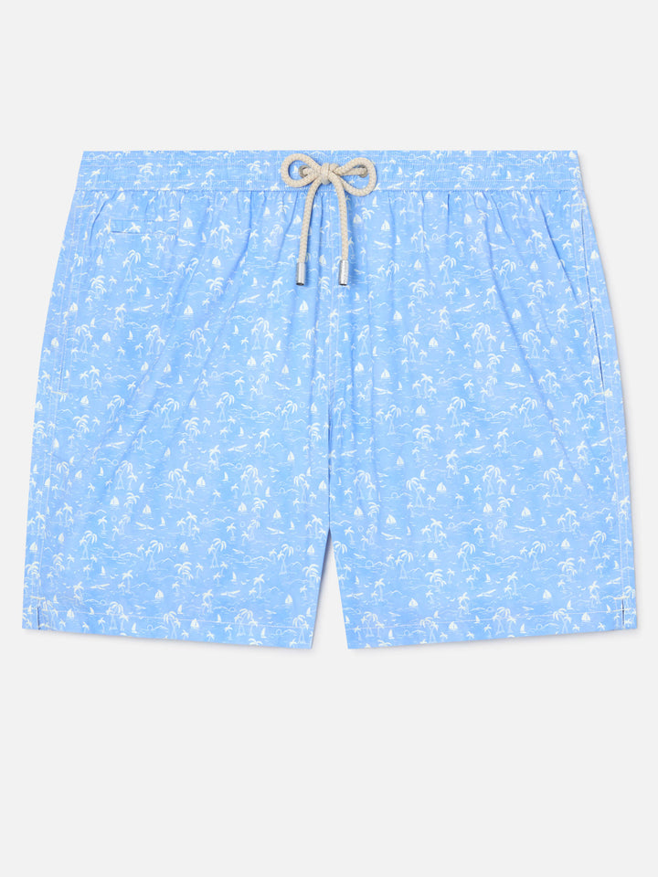 Light blue Lighting Micro swim shorts with tropical print