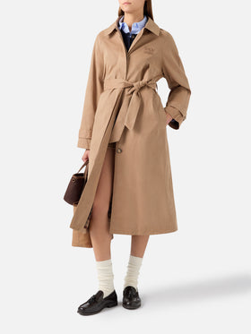 Beige Lior cotton blend waxed coat with tartan lining