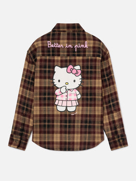 Camisa de franela Brown Lully con bordado Hello Kitty en la espalda | Special edition 