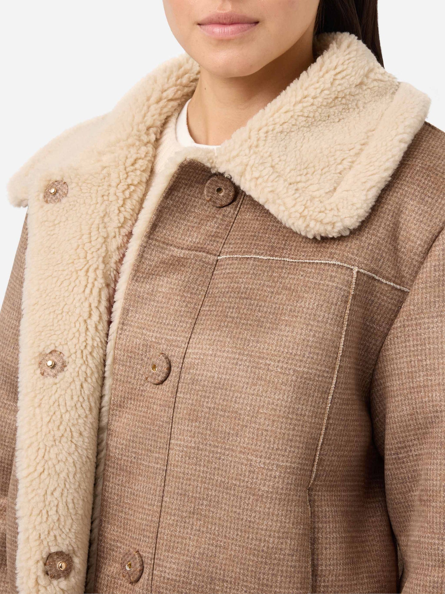 Lorayne faux-shearling jacket in houndstooth with shearling trims