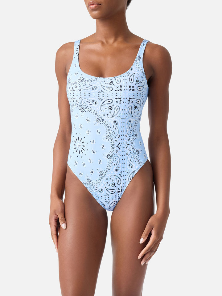 Costume intero Lora con stampa bandana azzurra