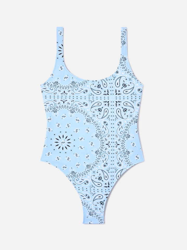 Costume intero Lora con stampa bandana azzurra
