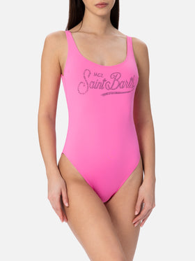 Woman scoopback one piece swimsuit Lora with rhinestones