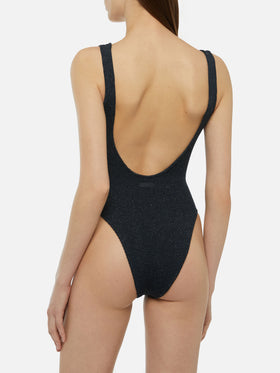 Lora crinkle lurex black one-piece swimsuit