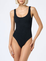 Woman black crinkle one piece swimsuit Lora