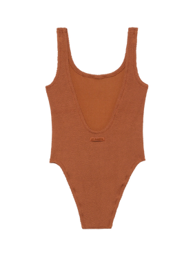 Lora camel brown crinkle one-piece swimsuit