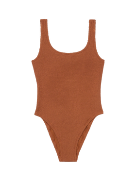 Lora camel brown crinkle one-piece swimsuit