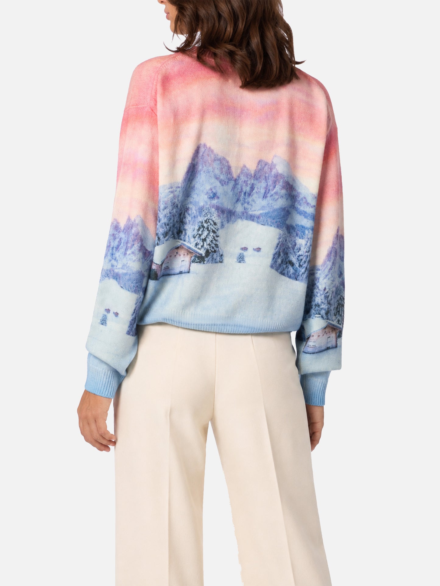 Louise Pullover aus Kaschmir-Mix mit Chalet-Sonnenuntergangsprint 
