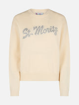 Woman white sweater Louise with St. Moritz rhinestones embellishment | ST. MORITZ TOP OF THE WORLD SPECIAL EDITION