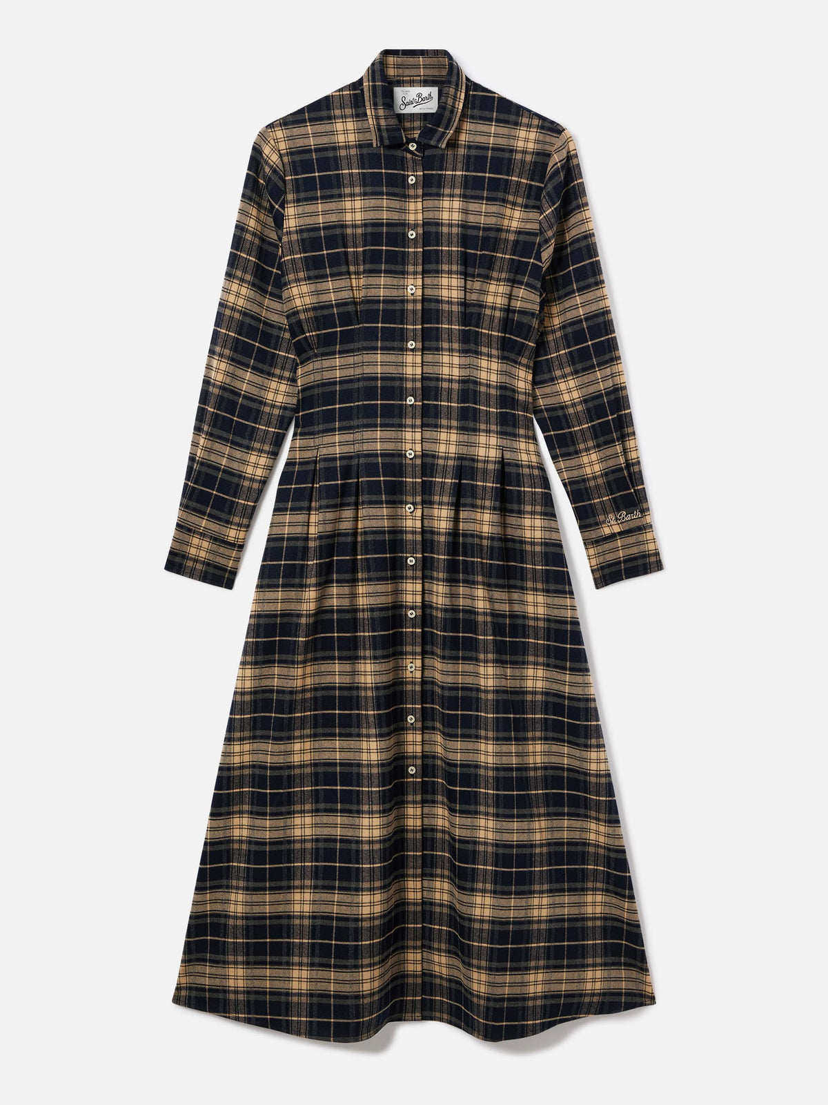 Alys flannel long shirt dress with tartan pattern