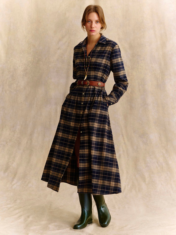 Robe chemise longue Alys en flanelle à motif tartan 