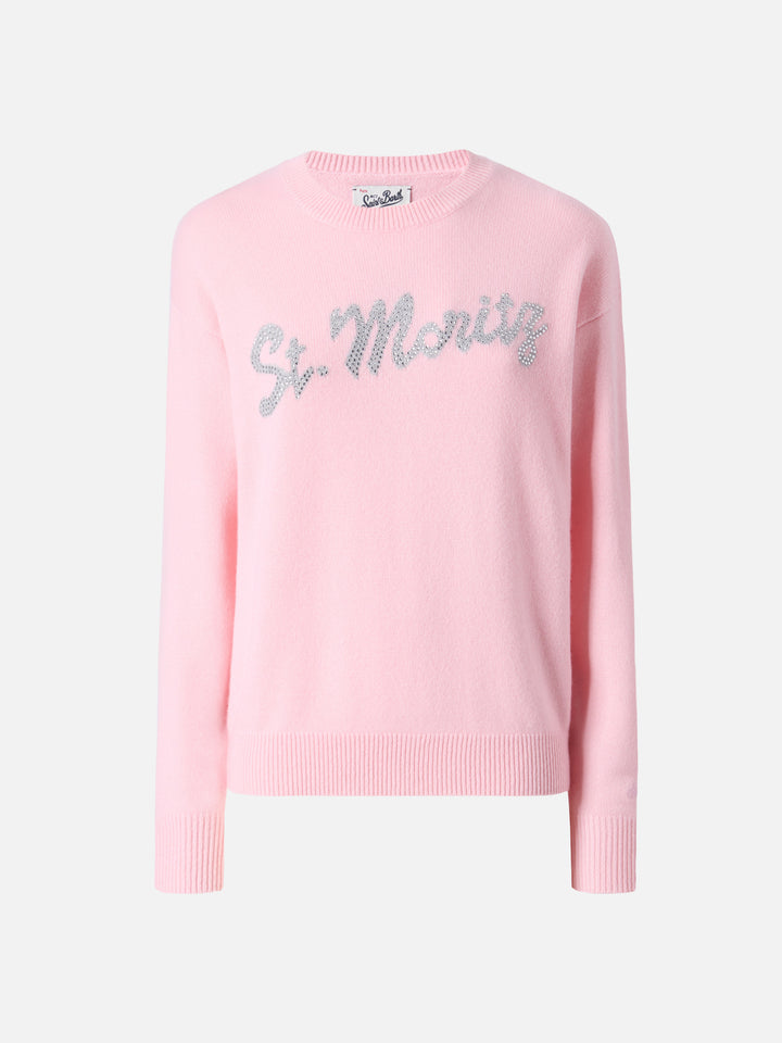 Louise Kaschmirpullover in Rosa mit St. Moritz Strassapplikation