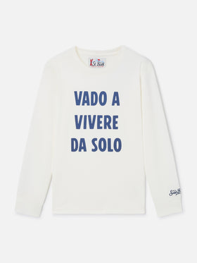 Weißes Langarm-T-Shirt aus Baumwolle Luton mit Vado A Vivere Da Solo-Print 