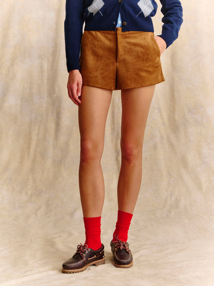 Camel Elva Shorts aus Veloursleder 