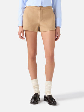 Shorts Elva beige en doble tejido de mezcla de lana 