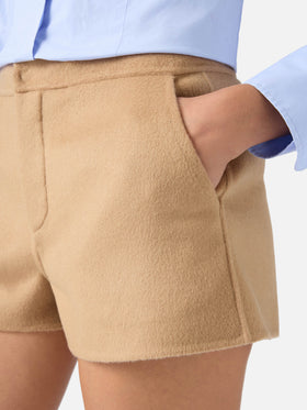Shorts Elva beige en doble tejido de mezcla de lana 