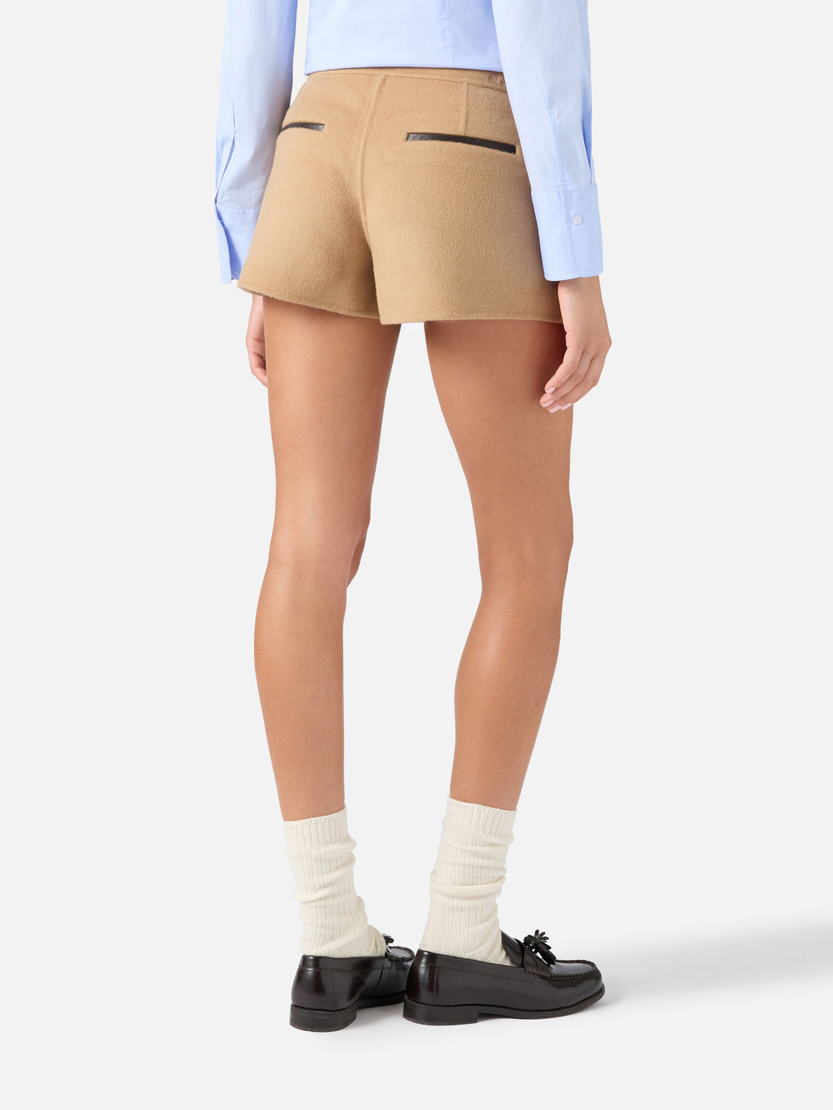 Shorts Elva beige en doble tejido de mezcla de lana 