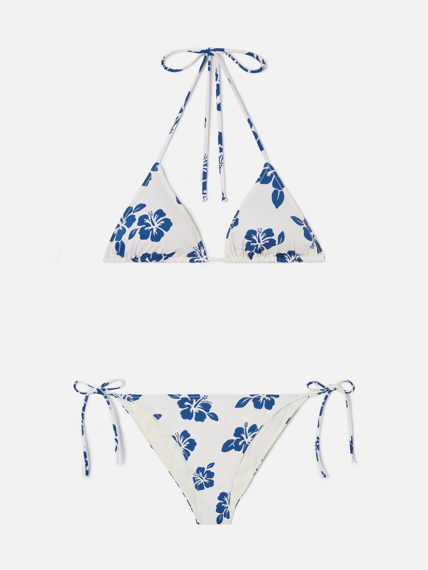 Bikini Levyne triangle in stretch fabric with blue hibiscus print