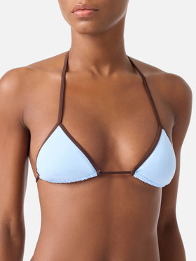 Leah Virgo brown bikini with light blue contrast trims