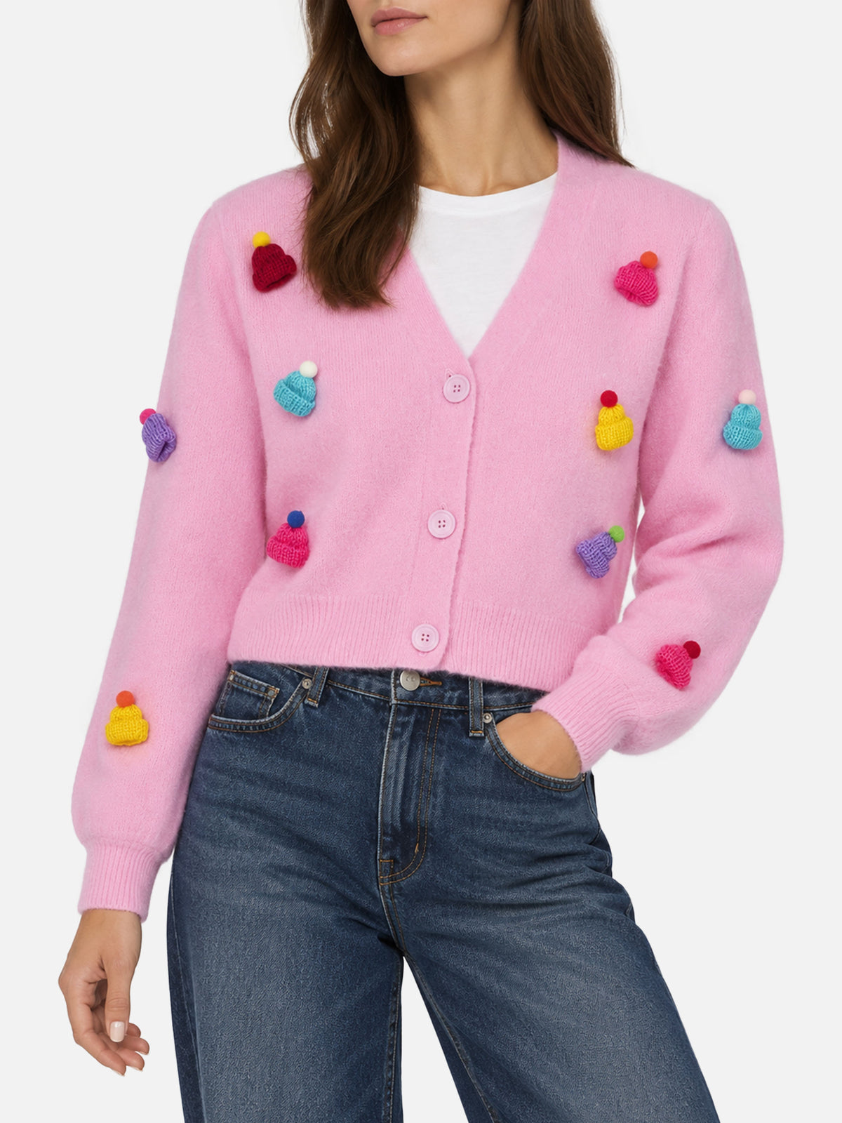 Lyza Soft Cropped-Cardigan mit gehäkelten Herzen 