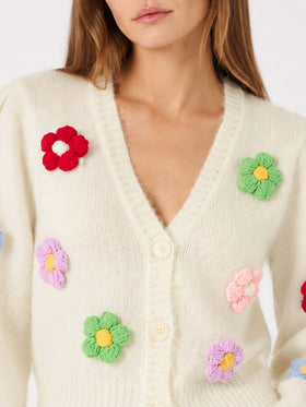 Cardigan Lyza Soft cropped con applicazioni margherite