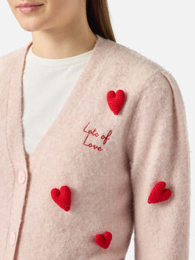 Woman brushed cropped cardigan with puff sleeves