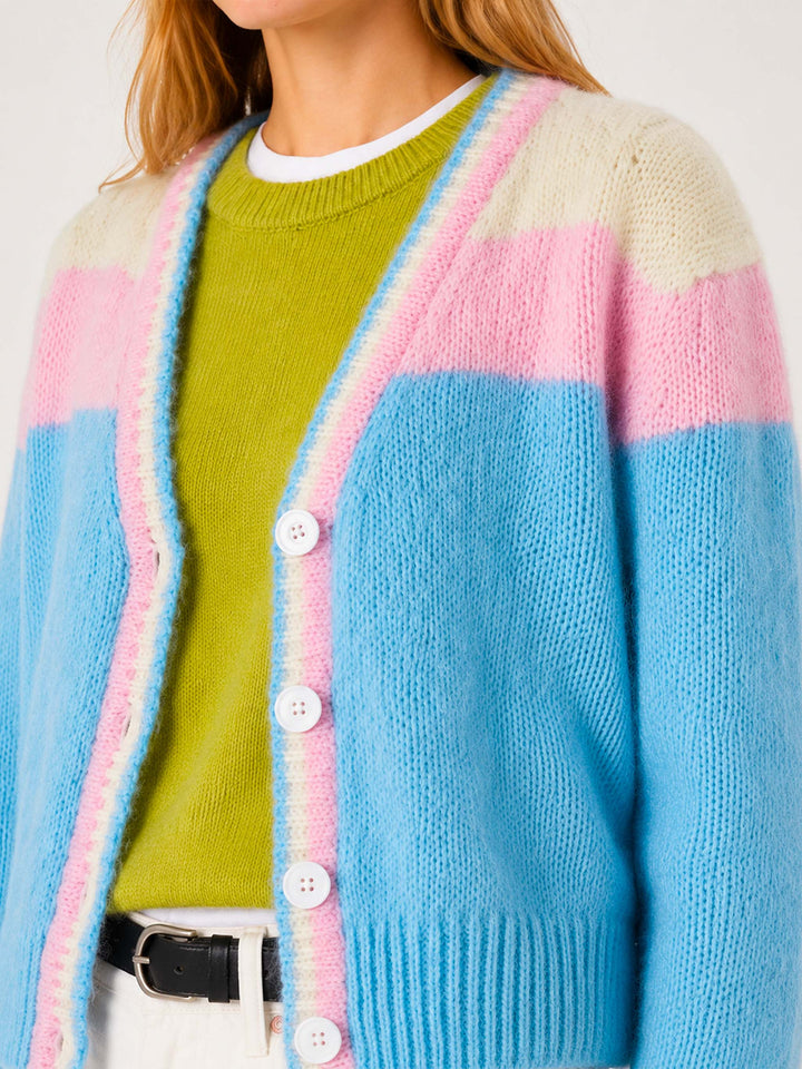 Cardigan crop in maglia garzata con maniche a sbuffo