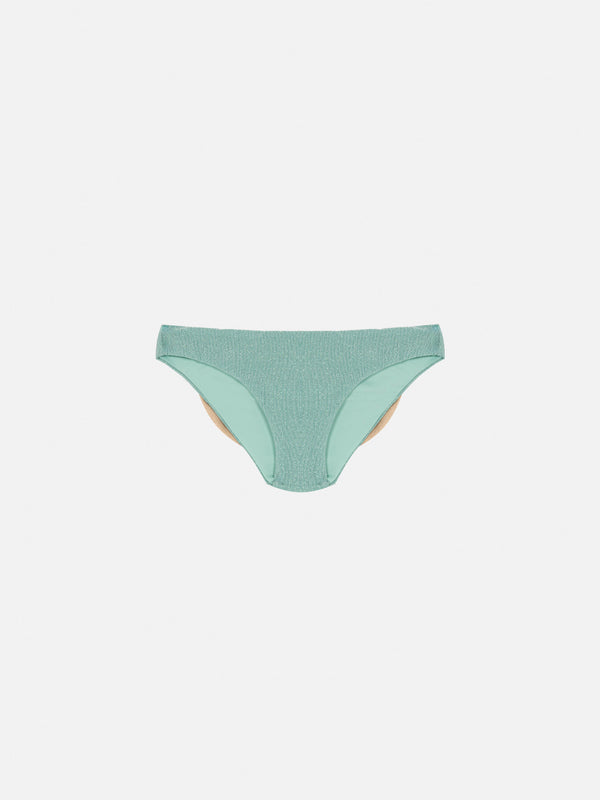 Slip da mare Madame in lurex verde acqua con fiocco