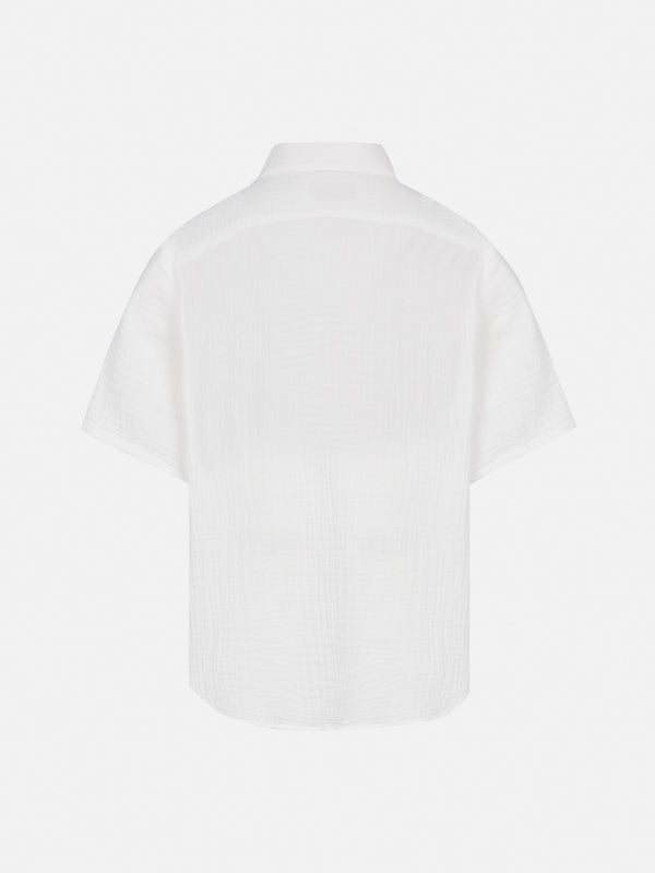 White cotton gauze polo shirt Madeira