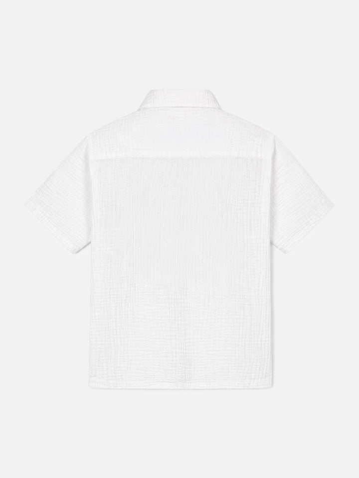 Chalk white Madeira crinkled cotton polo shirt