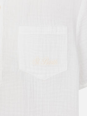 Weißes Poloshirt aus Baumwollgaze Madeira