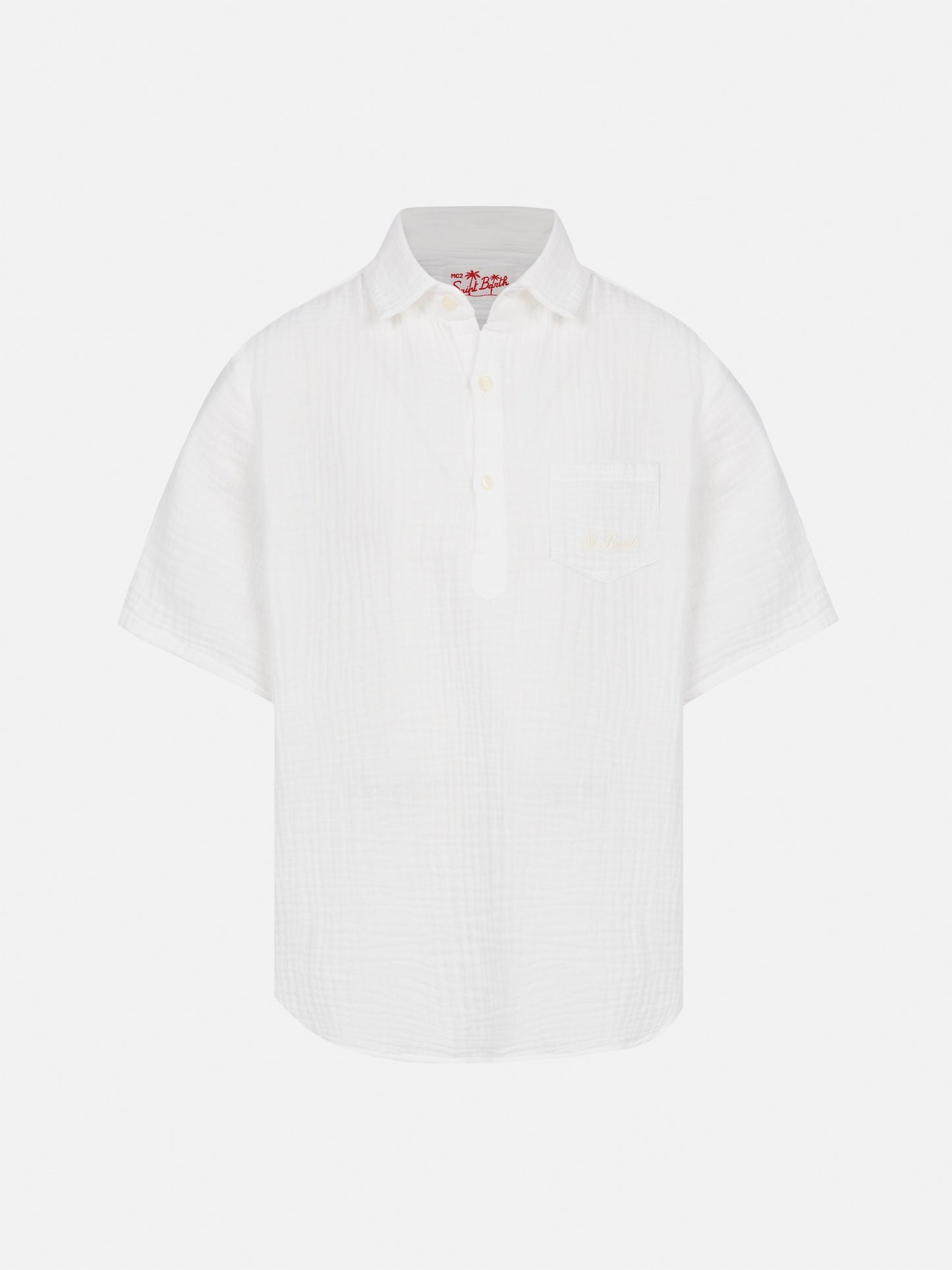 Weißes Poloshirt aus Baumwollgaze Madeira