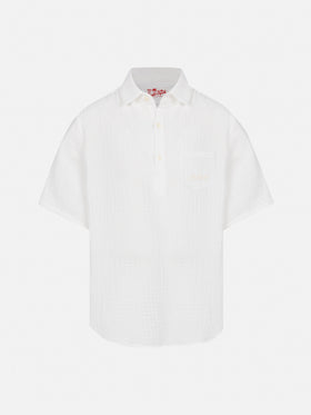Weißes Poloshirt aus Baumwollgaze Madeira