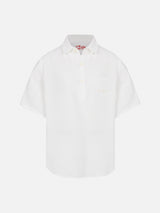 White cotton gauze polo shirt Madeira