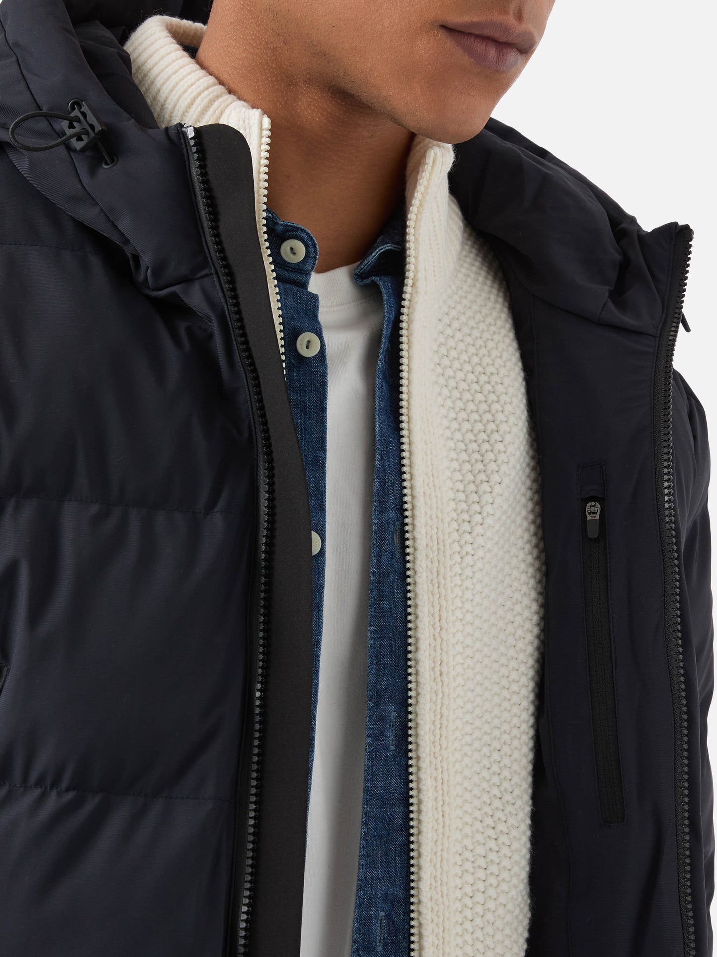 Maier padded hooded jacket in technical fabric in navy blue solid color