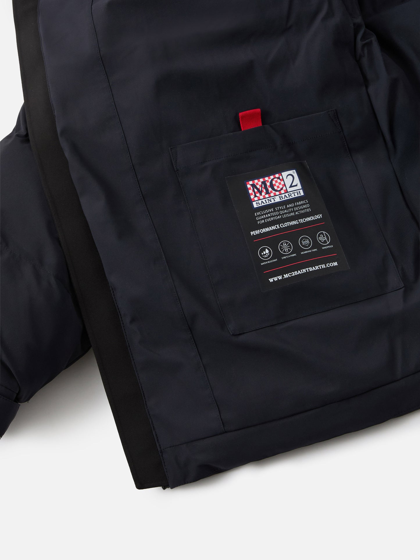 Maier padded hooded jacket in technical fabric in navy blue solid color